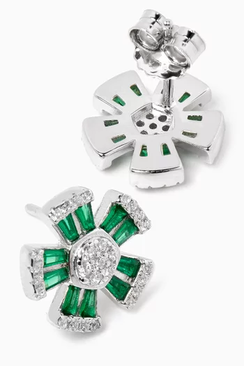 Five-leaf Clover Emerald Earrings in Sterling Silver