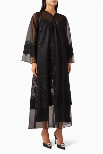 Embroidered Sheer Abaya in Tulle