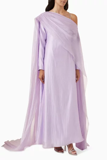 Crystal One-shoulder Cape Gown