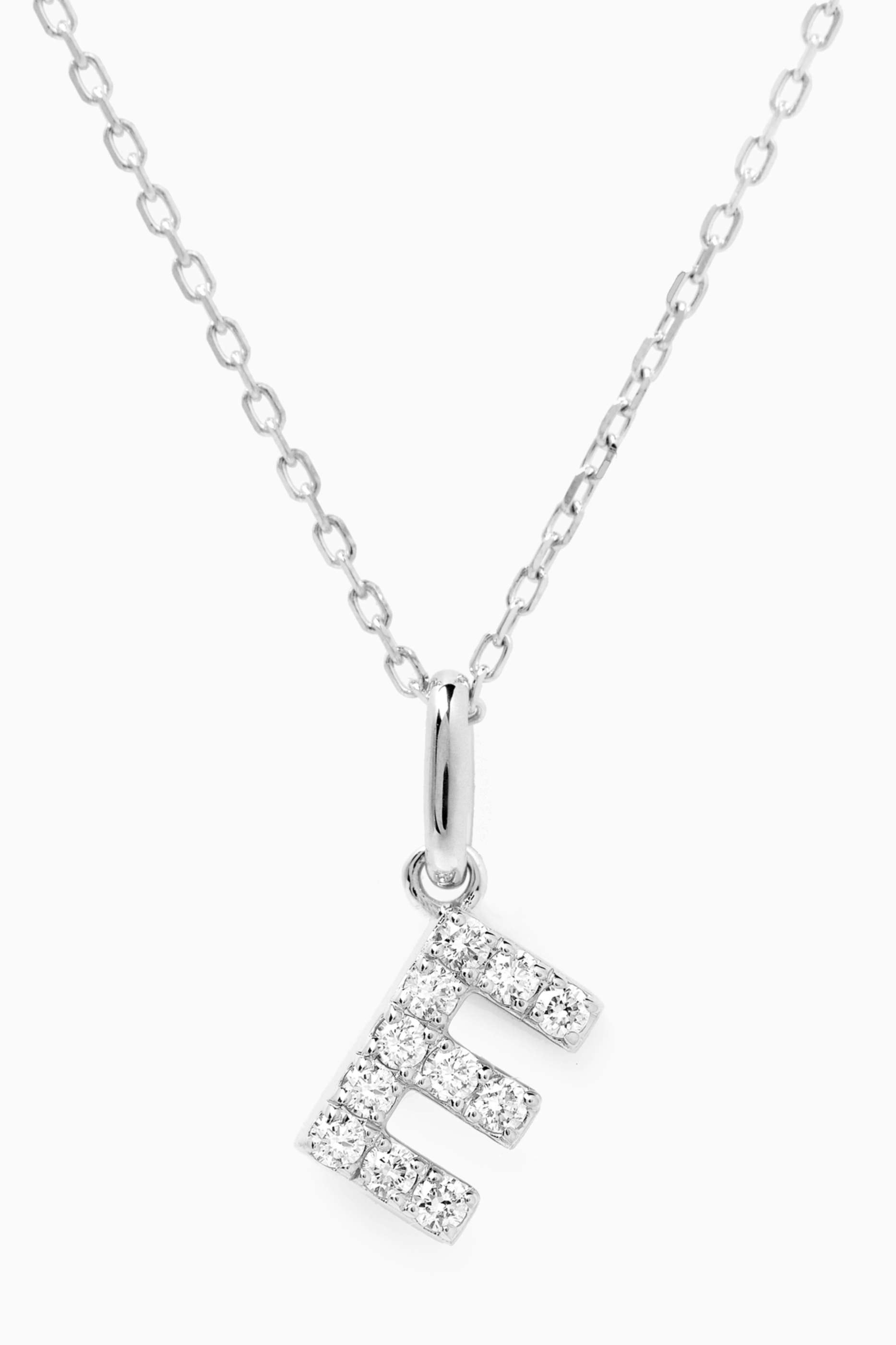 Fergus James E Letter Diamond Necklace in 18kt White Gold price in Doha