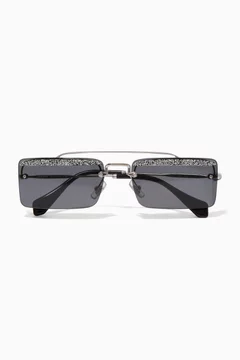 Buy Miu Miu Black Black Crystal-Embellished Société Sunglasses For