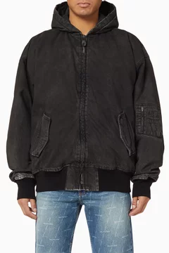 Buy Balenciaga Grey Hooded Bomber in Japanese Denim For Men Online