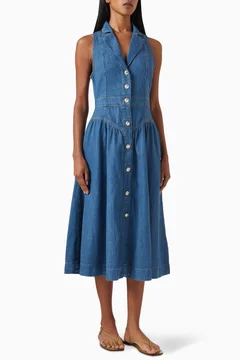 reformation ellison denim dress Buy Blue Midi in For Women Online Blue Color:Mid Night Blue week14 Men's Shoes - Loafers