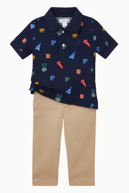 Buy Polo Ralph Lauren Blue Pennant Print Cotton Mesh Polo for Baby
