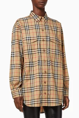 Shop Burberry Neutral Vintage Check Oversized Shirt in Stretch Cotton for  WOMEN | Ounass Qatar