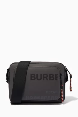 Buy Burberry Grey Horseferry Crossbody Bag in Coated Cotton Canvas