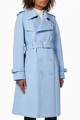 Shop Michael Kors Collection Blue Trench Coat in Wool Gabardine for WOMEN |  Ounass Qatar