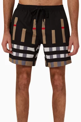 Shop Burberry Neutral Sliced Check Print Swim Shorts for MEN | Ounass Qatar