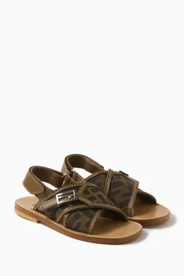 Buy Fendi Brown FF Slingback Sandals in Nappa Leather Fabric