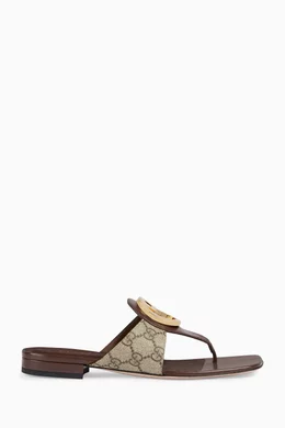 Buy Gucci Brown Blondie Thong Flat Sandals in GG Supreme