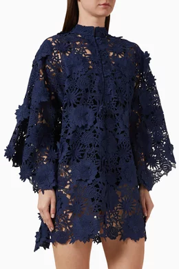 Buy La Vie Style House Blue 3D Lace Mini Kaftan for Women in Qatar