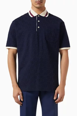 Buy Gucci Black GG embroidered Polo Shirt in Stretch Cotton Piqu