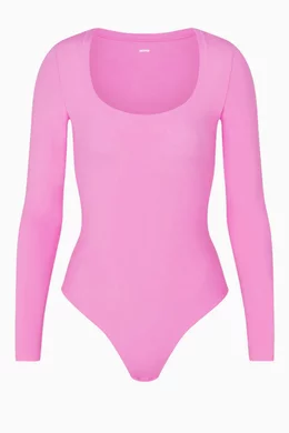Buy SKIMS Pink Long Sleeve Scoop Bodysuit for Women in Qatar