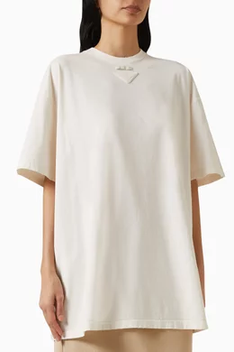 Buy Prada Neutral Triangle Logo Oversized T-shirt in Cotton-jersey for  Women in Qatar