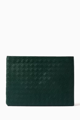 Buy Bottega Veneta Green Half zip Pouch in Intrecciato Leather for