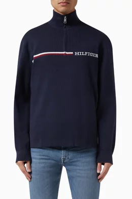 Buy Tommy Hilfiger Blue Global Stripe Monotype Half-zip Sweatshirt in  Organic Cotton for Men in Qatar