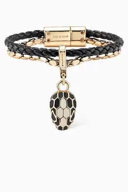 Buy BVLGARI Black Serpenti Forever Bracelet in Leather Brass for