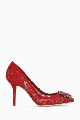 Buy Dolce Gabbana Red Bellucci Rainbow 90 Brooch Pumps in Lace