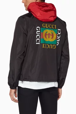Buy Gucci Black Black Logo Print Shell Jacket For Men Online Ounass Qatar