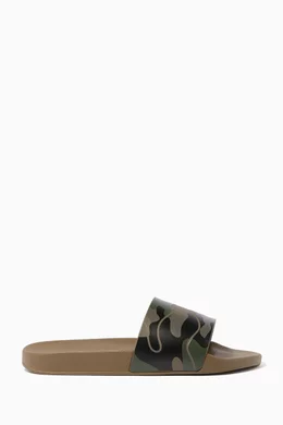 Buy Valentino Garavani Green Valentino Garavani Multi Coloured Camouflage Print Slides For Men Online Ounass Qatar