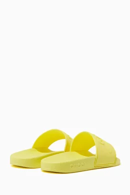 Buy Gucci Yellow Fluorescent Yellow Logo Embossed Rubber Slides