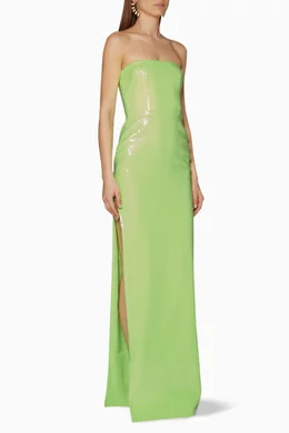 zara green dress pleated Alex Perry Prescott Ruched Midi Dress With Gloves
