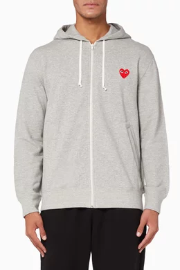 Buy Comme des Garcons PLAY Grey Logo Applique Cotton Hooded Sweatshirt For Men Online Ounass Qatar