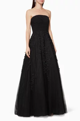 Buy Basix Black Floral Embellished Strapless Gown For Women Online Ounass Qatar