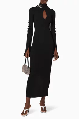 Buy Alexander Wang Black Chain Turtleneck Rib Dress For Women