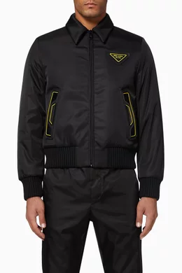 Buy Prada Black Triangle Logo Recycled Nylon Bomber Jacket For Men
