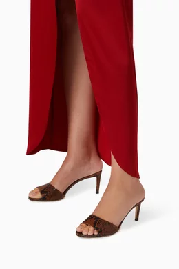 Buy Jimmy Choo Brown Stacey 65 Mules in Snake Printed Leather For