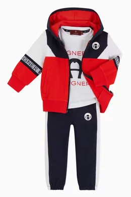 Buy AIGNER Red Logo Stripe Cotton Jersey Hoodie For Baby Boys