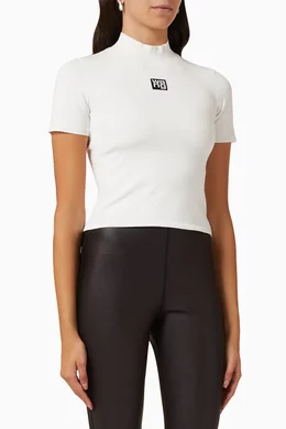 Buy Alexander Wang.t White Logo Patch Mockneck Top in Bodycon Knit  