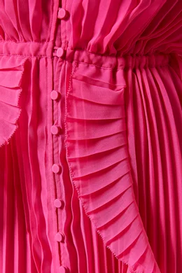 Buy Self-Portrait Pink Ruffle Pleated Chiffon Midi Dress For Women Online |  Ounass Qatar