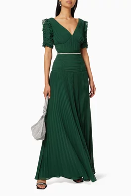Buy Self-Portrait Green Pleated Chiffon Maxi Dress For Women Online |  Ounass Qatar