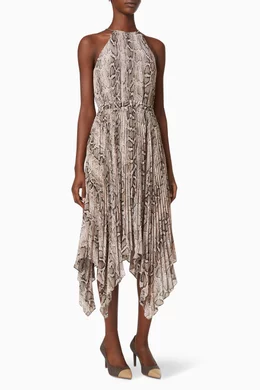 Buy Michael Kors Brown Snake Print Halter Dress in Pleated Georgette For  Women Online | Ounass Qatar