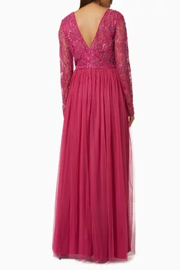 Buy Amelia Rose Pink Helene Embellished Maxi Dress in Lace & Tulle For  Women Online | Ounass Qatar