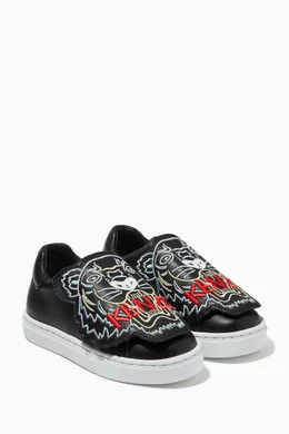 Buy KENZO KIDS Black Tiger Face Sneakers in Nappa Leather For UNISEX Online Ounass Qatar