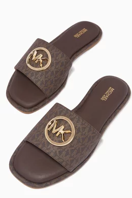 Buy Michael Kors Brown Hayworth Slide Sandals in Logo Canvas For Women Online Ounass Qatar
