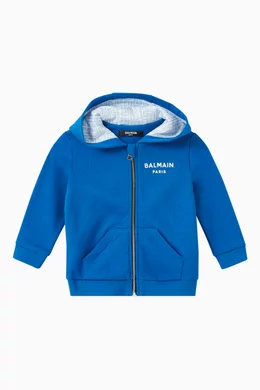 Buy Balmain Blue Logo Print Hoodie in Cotton For Baby Boys Online