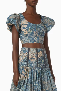 Buy Ulla Johnson Blue Kalena Top in Cotton For Women Online 