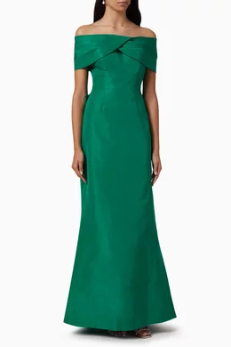 Buy Teri Jon Green Off-shoulder Mermaid Gown in Taffeta For Women Online |  Ounass Qatar