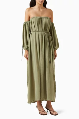 Buy Caravana Green Kikab Off-shoulder Maxi Dress in Cotton