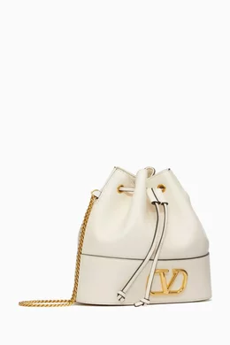 ショルダーバッグ・ポシェット 25AW VALENTINO GARAVANI V-logo leather bucket bag white VLogo Signature Small leather bucket bag in white