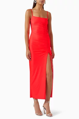 Buy Good American Orange Ruched Maxi Slip Dress in Stretch-satin For Women  Online | Ounass Qatar