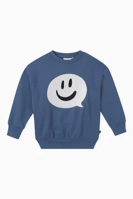 Buy Molo Blue Mar Smiley Face Sweatshirt in Cotton For Boys Online