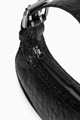 Buy BY FAR Black Mini Soho Shoulder Bag in Croc-embossed Leather