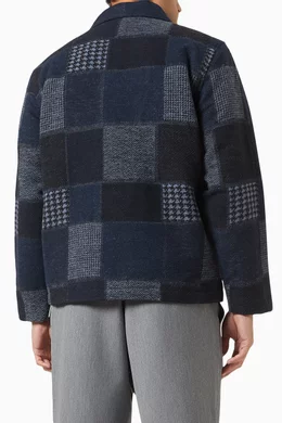 Buy Kith Blue Patchwork Coaches Jacket in Wool-blend For Men