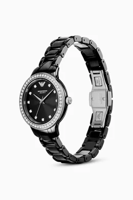 NWT Emporio Armani Cleo Quartz Crystal Black Dial Ladies Watch Emporio Armani Cleo Watches - Jomashop main image 2