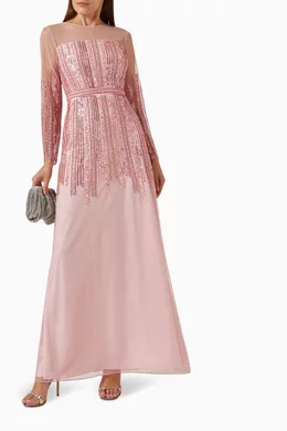 Buy Raishma London Pink Alaina Sequin Maxi Gown in Crpe Tulle For Women  Online | Ounass Qatar
